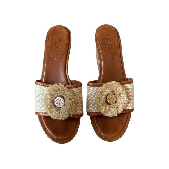 Coach Jazmin Cork Wedge Sandal size 9B Cream Brown - Picture 2 of 13